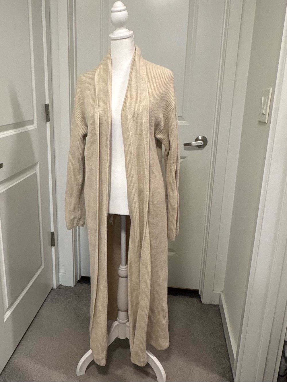 Banana Republic Factory Long Open-Front Ribbed Cardigan - Beige